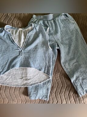 Aerie Pool to Party Matching Set Crop Top and Cotton Gauze Pants Blue MED